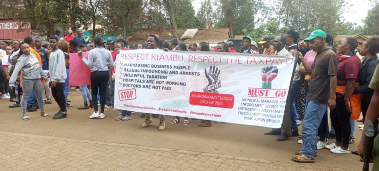 Kiambu business community during a peaceful protest in kiambu town