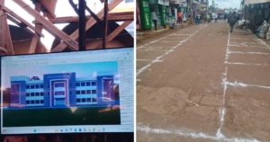 A view of the new market  set to be constructed. (left) Markings of the plots where traders will now be conducting their businesses (right)