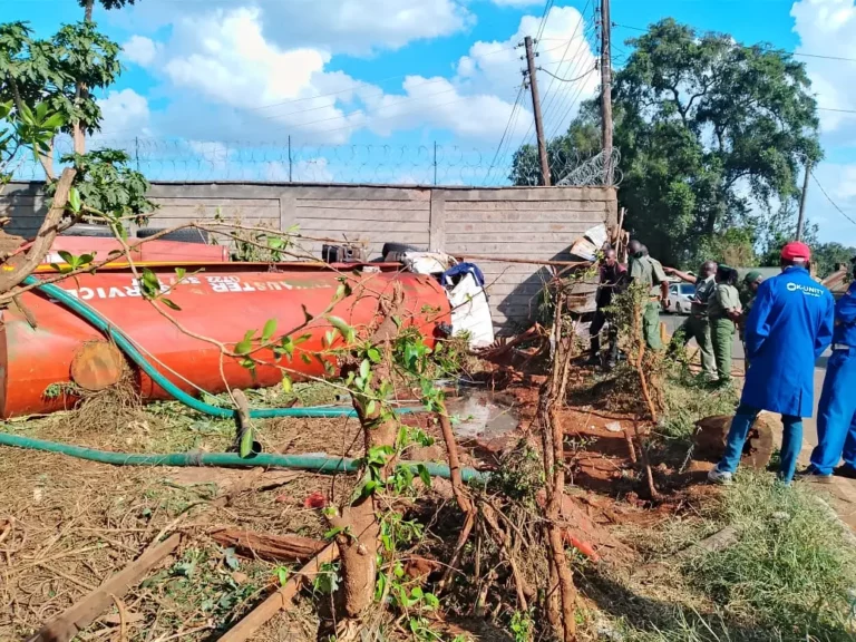 Exhauster Crew Narrowly Escapes Death After Lorry Slams Into Kiambu Prison Wall