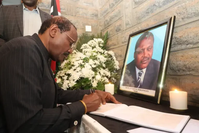 Musyoka Leads Leaders in Mourning Jirongo, Demands Probe Into Accident Kalonzo Musyoka signs the condolence book at the late Cyrus Jirongo's Nairobi residence.
