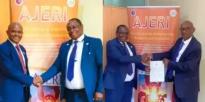 IEK President Eng. Shammah Kiteme and Eng. Prof. Lawrence Gumbe oversee the 2025-2030 Editorial Board inauguration.