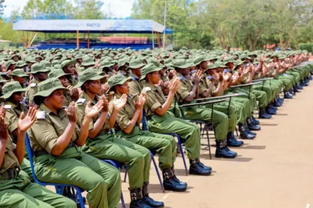 IG Kanja Launches Police Training After Long Hiatus New police recruits at the National Police College, Kiganjo.