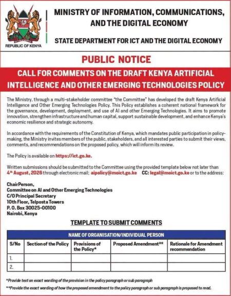 Kenya Opens Public Debate on AI Policy as Government Seeks to Shape Digital Economy